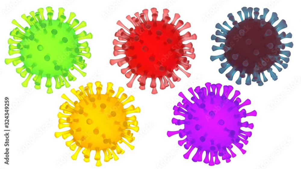 Coronavirus isolated on white background. 3D-rendering. Different colors. Coronavirus isolated on white background. 3D-rendering. Different colors.