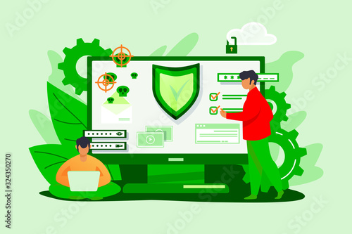 Personal digital security. Defence, protection from hackers, scammers flat vector illustration. Data breaches, data leakage prevention concept for banner, website design or landing web page