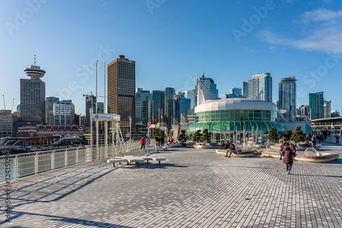 Vancouver, British Columbia, Canada - December, 2019 - Beautiful blue sky day at Canada Place.