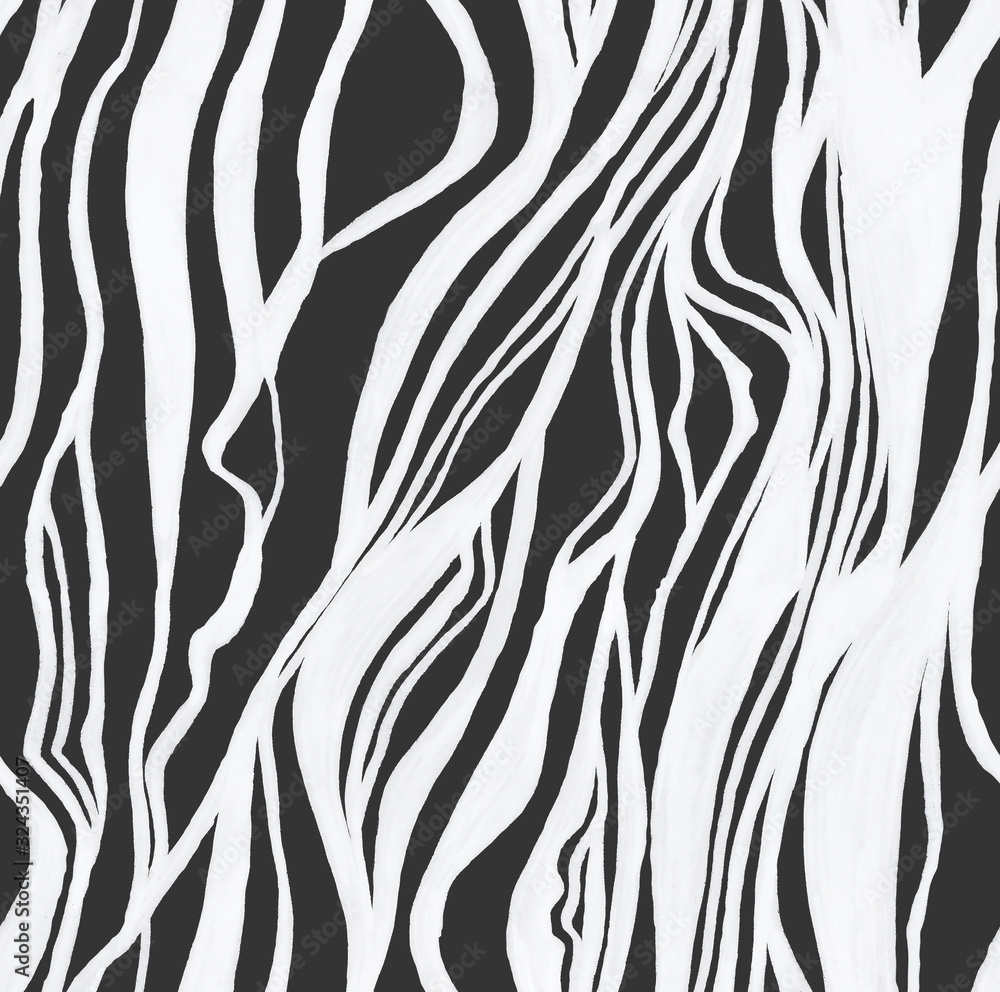 Abstract lines of the seamless pattern ornament. The Wallpaper is black and white. Hand-drawn graphics. Design of Wallpaper, fabric, cover, packaging.