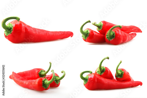 Collage Of Photos With Red Chili Pepper Against White Background. Chili Peppers Are Widely Used In Many Cuisines As A Spice To Add Heat To Dishes.