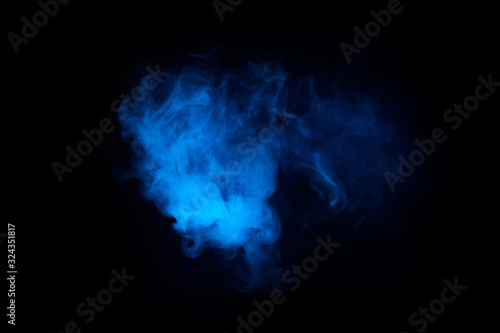 Abstract neon light smoke effect on black background. Smoke cloud explosion.