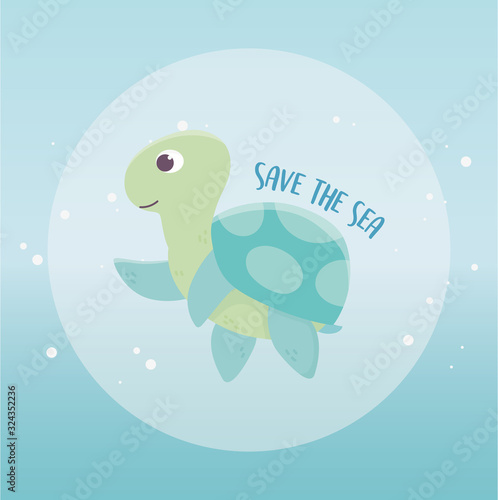 save the sea turtle environment ecology cartoon design
