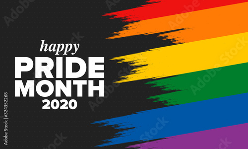 LGBT Pride Month in June. Lesbian Gay Bisexual Transgender. Celebrated annual. LGBT flag. Rainbow love concept. Human rights and tolerance. Poster, card, banner and background. Vector ilustration