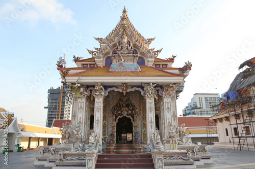 Wat Pariwat (Beckham's temple) in Bangkok city, Thailand. Religious traditional national Thai architecture. Landmark, view, sight, attraction, architectural monument of Bangkok, Thailand. Asian temple