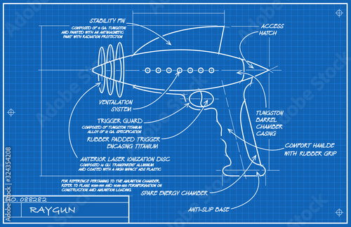 A vector illustration of a raygun blueprint