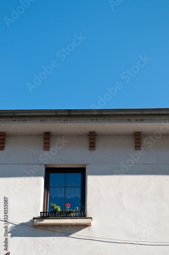 Window with a geranium flower, Rozna ulica, Old town, Ljubljana, Slovenia photo