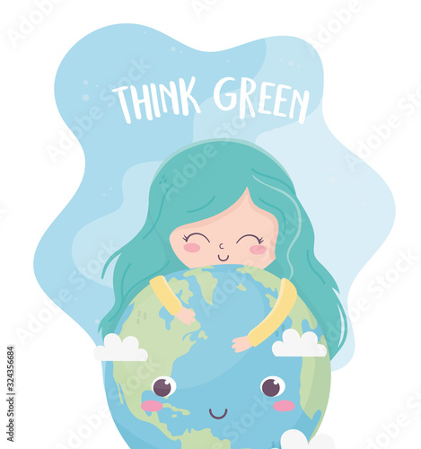 cute girl world think green environment ecology