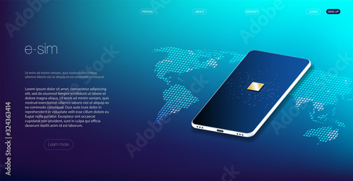 eSIM Embedded SIM card icon symbol concept,  Vector illustration 10 eps, New mobile communication technology. Futuristic projection esim card. 