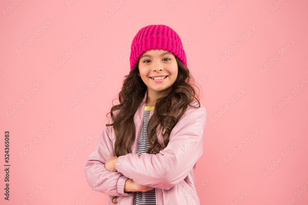 Carefree and happy. Little kid wear puffer jacket and knitted hat. Winter shopping. Happy childhood. Trendy accessory. Tender style. Dress warm in winter. Ready for cold winter. Accessories shop Carefree and happy. Little kid wear puffer jacket and knitted hat. Winter shopping. Happy childhood. Trendy accessory. Tender style. Dress warm in winter. Ready for cold winter. Accessories shop