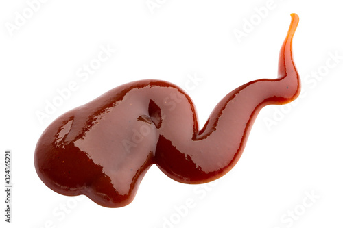 Smear of barbecue sauce or ketchup isolated on white background, close up.