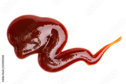 Smear of barbecue sauce or ketchup isolated on white background, close up.