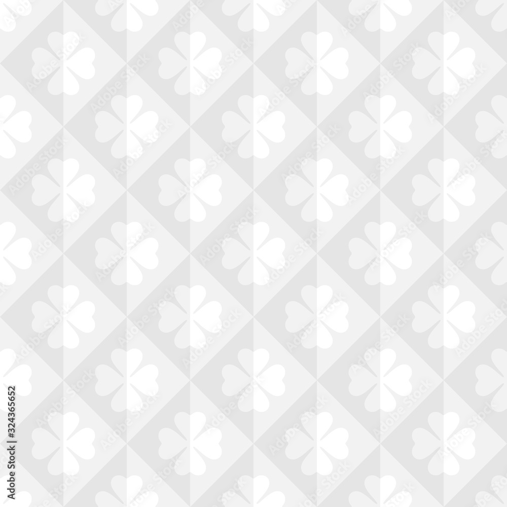 Seamless pattern with icon clover in rhombuses. White soft background. Seamless pattern with icon clover in rhombuses. White soft background.