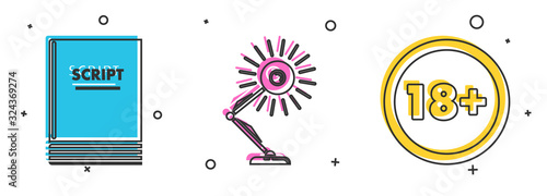 Set Scenario , Table lamp and Under 18 years icon. Vector