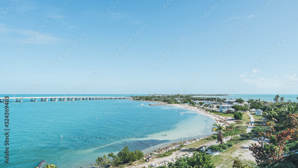 Overview of Bahia Honda State Park in the Florida Keys near the overseas highway bridge.