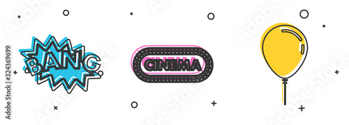 Set Bang boom text speech bubble balloon , Cinema poster design template and Balloon with ribbon icon. Vector