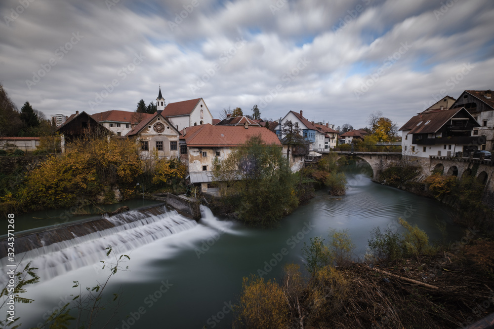 Old Skofja Loka town on a cloudy day