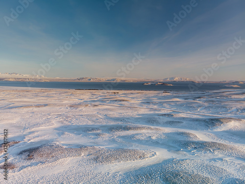Winter landscape with blue sky in Iceland