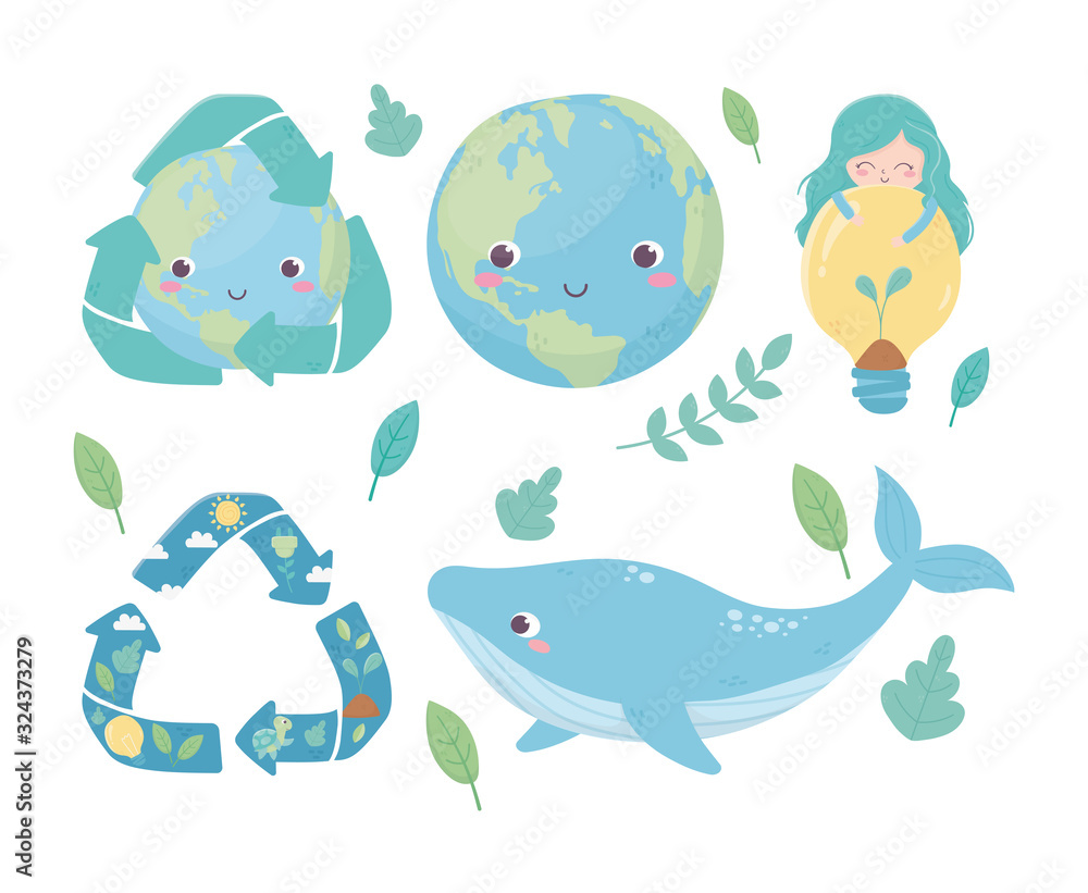 cute girl world whale bulb recycle foliage environment ecology cute girl world whale bulb recycle foliage environment ecology