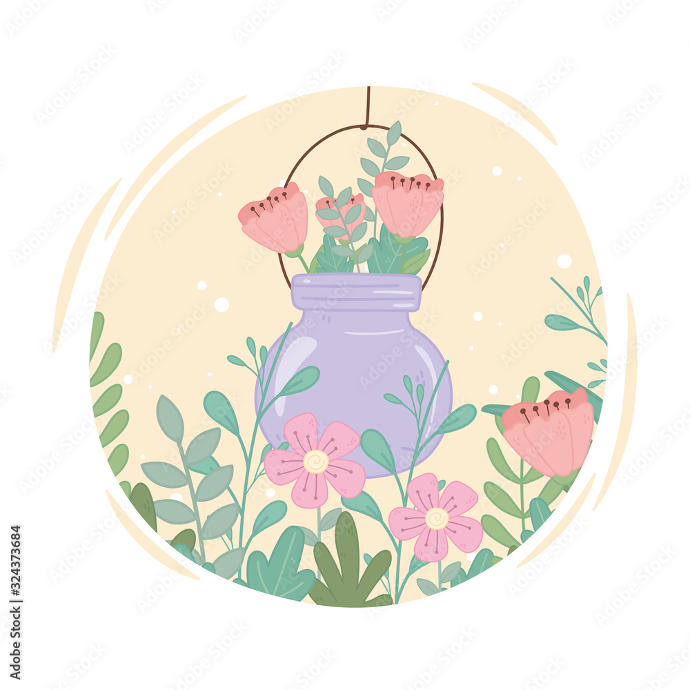 mason jar with flowers foliage leaves decoration