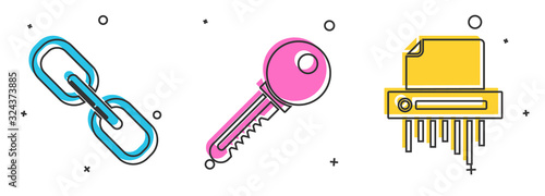 Set Chain link , Key and Paper shredder confidential icon. Vector