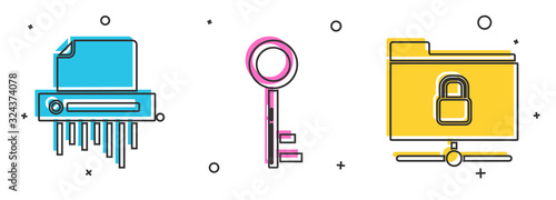 Set Paper shredder confidential, Key and FTP folder and lock icon. Vector
