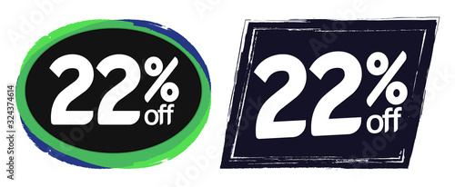 Set Sale 22% off speech bubble banners, discount tags design template, app icons, vector illustration