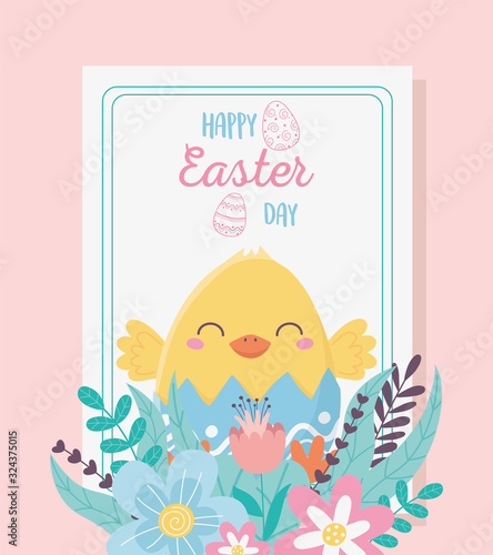 happy easter cute chicken flowers floral celebration card