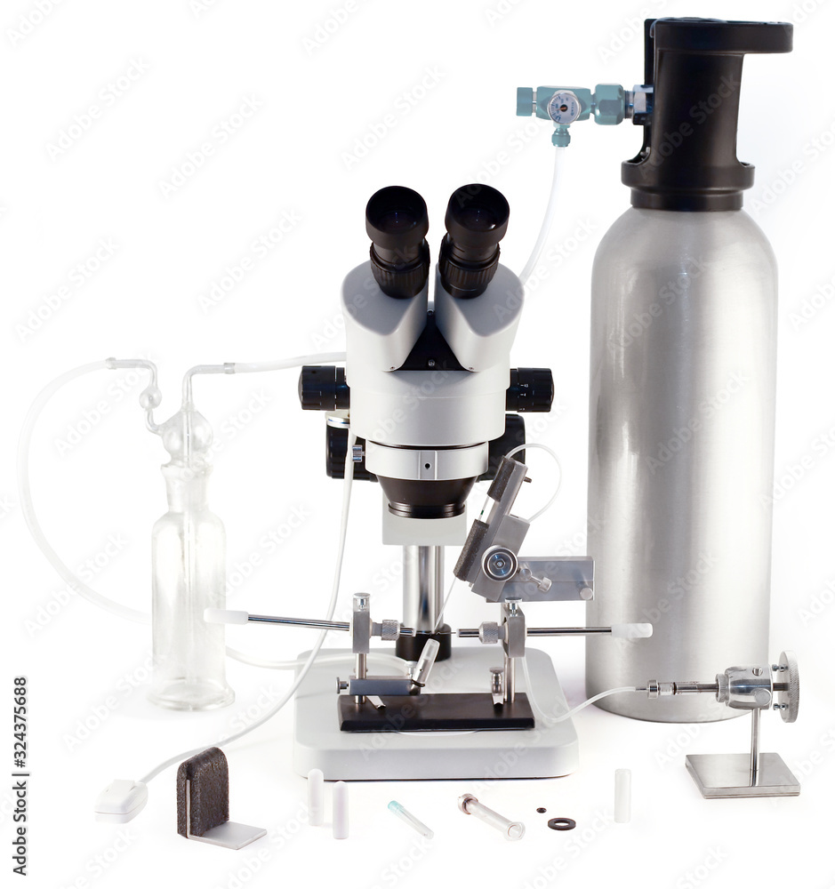 Set tool for artificial insemination of queen bees on white background. Breeding thoroughbred