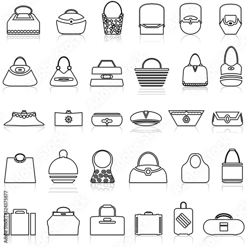 collection of bag design outline isolated white background