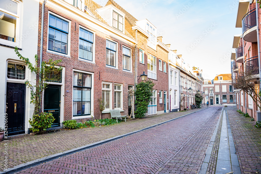 Utrecht, Netherlands - January 06, 2020. Picturesque street with traditional  dutch houses