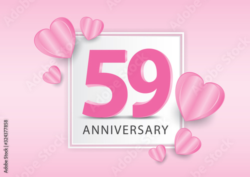 59 Years Anniversary Logo Celebration With heart background. Valentine’s Day Anniversary banner vector template photo