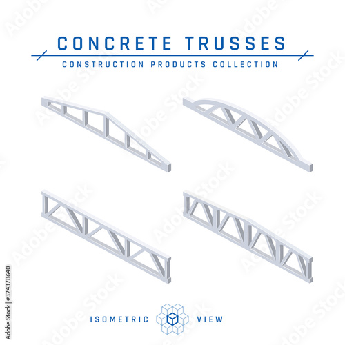 Concrete trusses in isometric view, vector icon