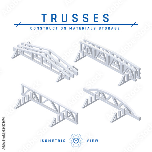 Concrete trusses in isometric view, vector icon