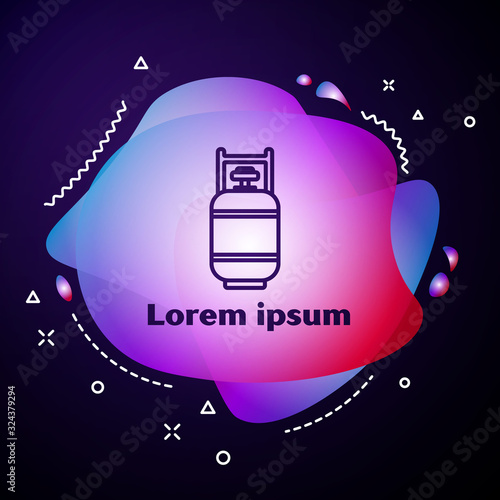 Purple line Propane gas tank icon isolated on blue background. Flammable gas tank icon. Abstract banner with liquid shapes. Vector Illustration