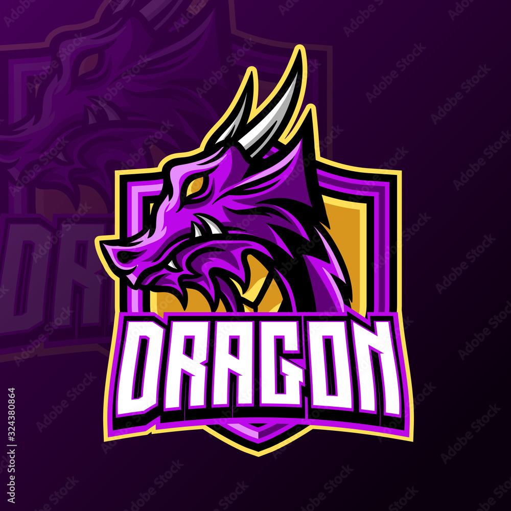 Dragon mascot gaming logo design vector template for sport and esport Dragon mascot gaming logo design vector template for sport and esport