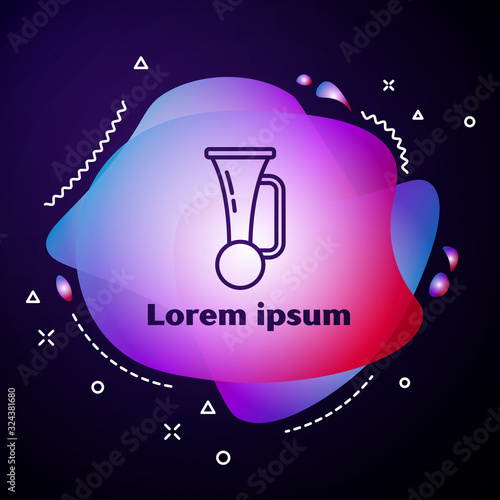 Purple line Signal horn on vehicle icon isolated on blue background. Abstract banner with liquid shapes. Vector Illustration