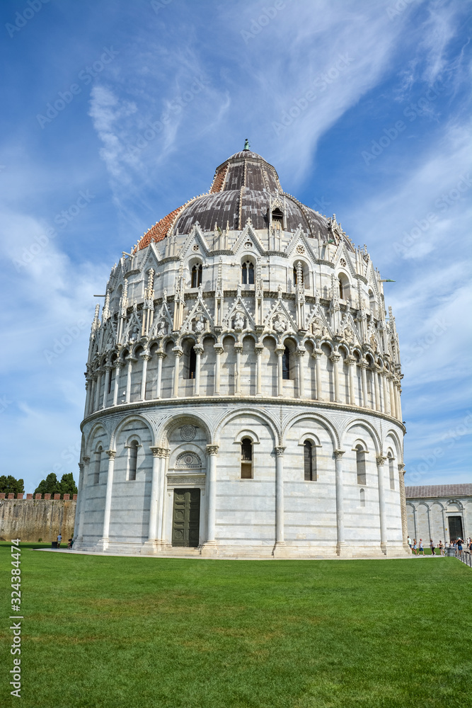 The Baptistery of Pisa from the outside near the leaning tower of Pisa