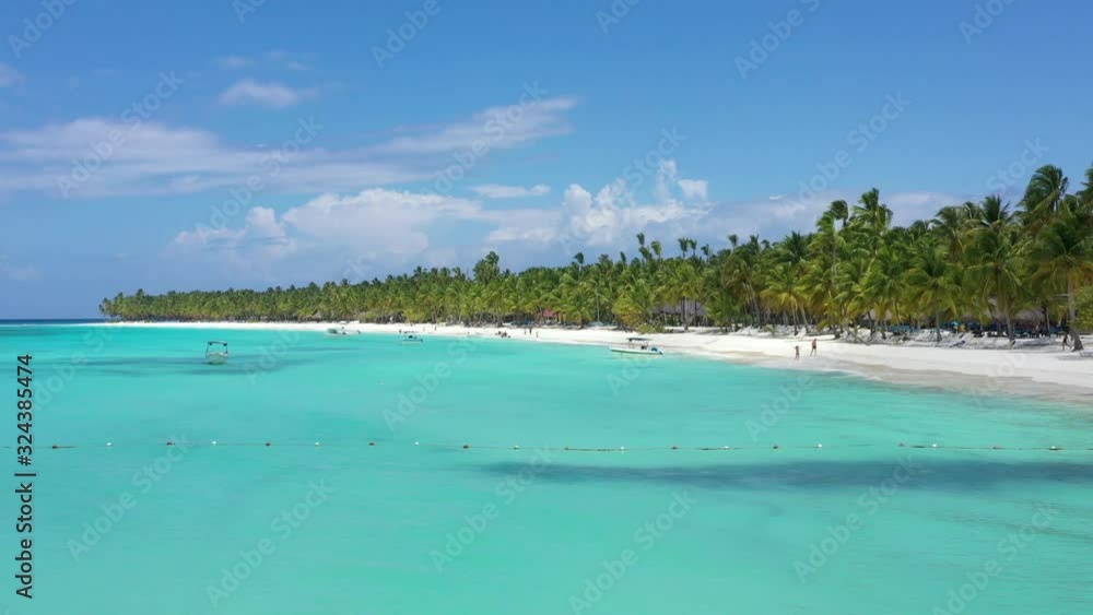 Tropical island with coconut palm trees and turquoise caribbean sea. Aerial view from drone Tropical island with coconut palm trees and turquoise caribbean sea. Aerial view from drone