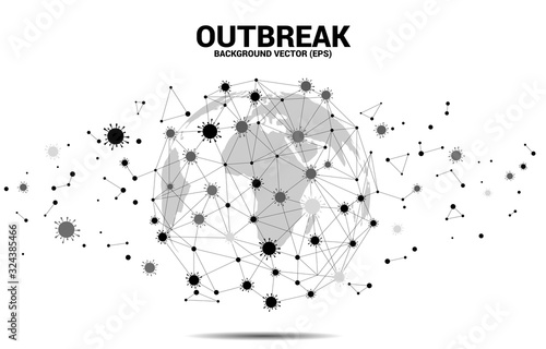 World Globe in wuhan virus shape and particle of Corona virus background. Concept for flu sickness and outbreak.
