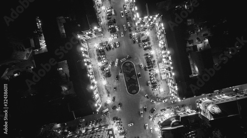 Tbilisi, Georgia November, 18 2018: Drone view of the Marjanishvili square in black and white