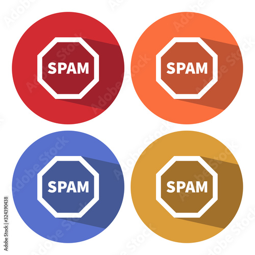 No spam vector sign colours buttons with a long shadow .