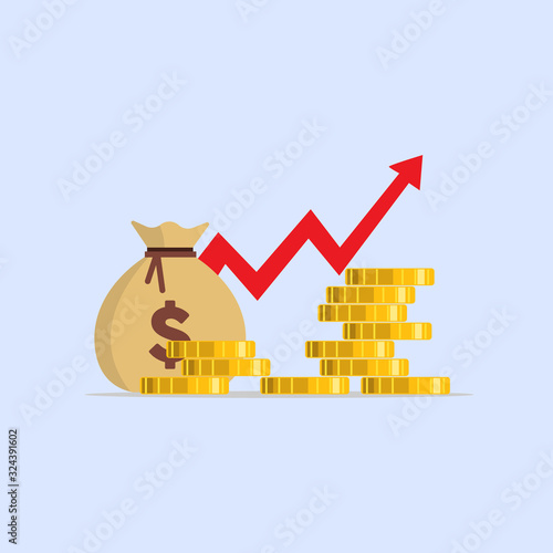 arrow up money bag coin vector symbol on white