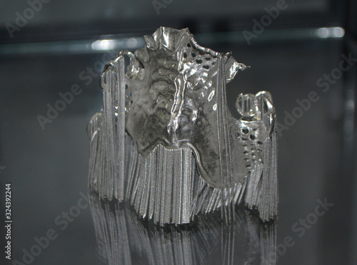 Object printed on metal 3d printer close-up