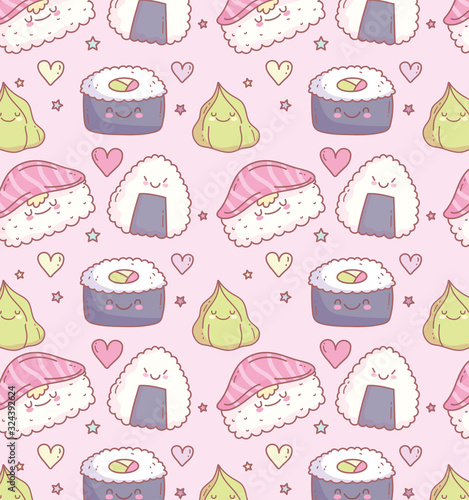 japanese sushi wasabi delicious cartoon food cute background