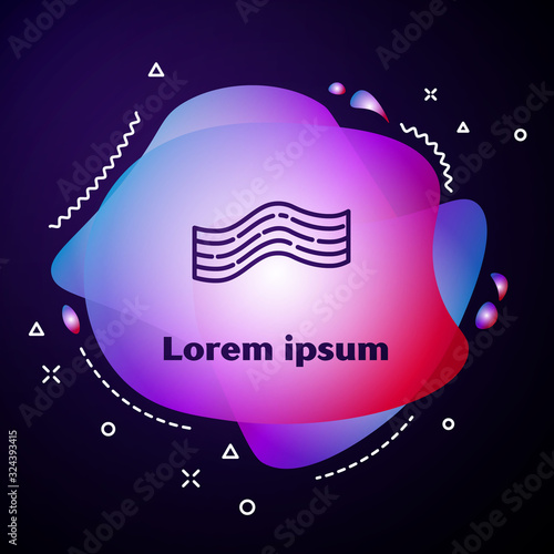 Purple line Bacon stripe icon isolated on blue background. Abstract banner with liquid shapes. Vector Illustration