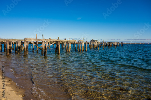 Old posts from destroyed pier on beach - Provincetown, Massachusetts