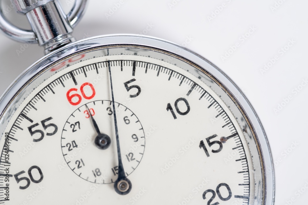 Classic 60 second stopwatch on white background Classic 60 second stopwatch on white background