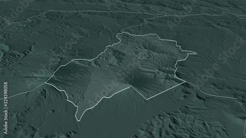 Sacatep�quez, department with its capital, zoomed and extruded on the administrative map of Guatemala in the conformal Stereographic projection. Animation 3D photo
