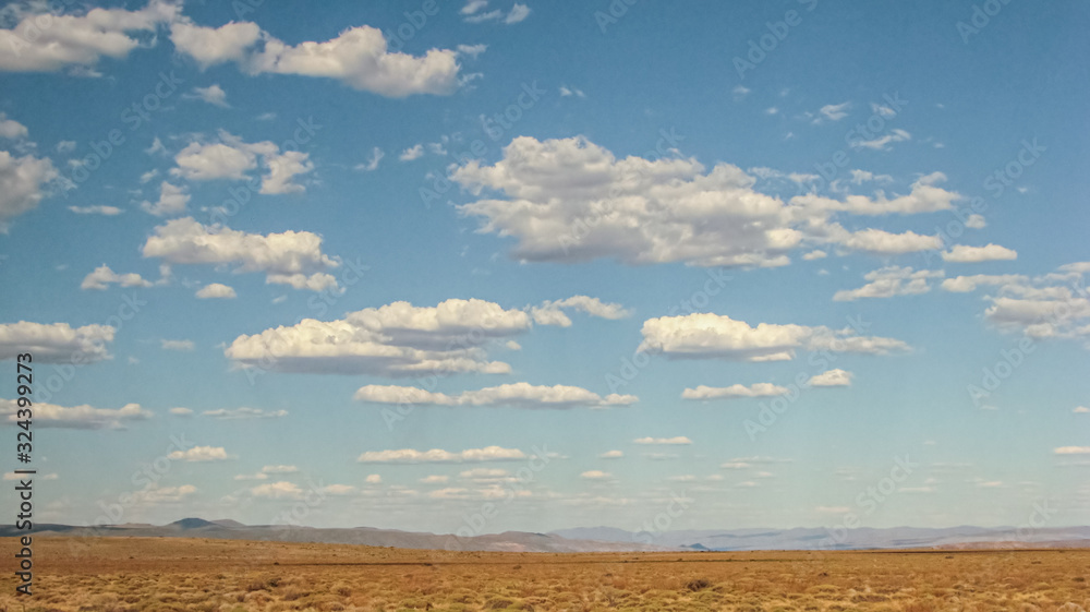 Empty arid meadow with mountains in the distance